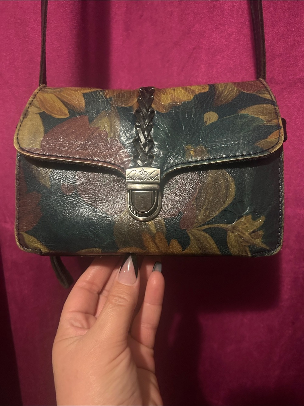 Patricia Nash Floral Leather Crossbody - Dark Green & Brown